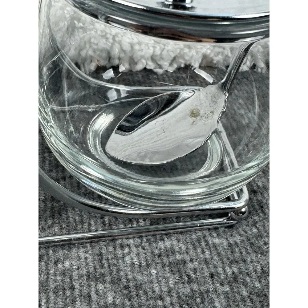 Chrome & Glass Jam/Condiment Caddy Carrier Server Mid Century Serving Set - READ